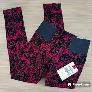 NWT One 5 One Red Black Velvet Pattern Paisley Pant Elastic Waist